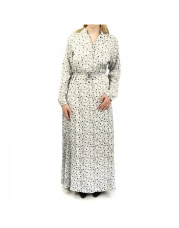 Robe longue maxi fleurie pour les 4 saisons - Couleur Gris clair à motifs noirs fleuris 