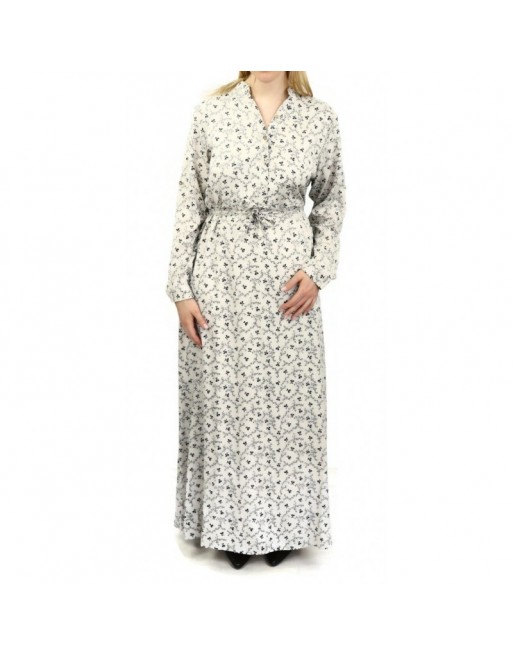 Robe longue maxi fleurie pour les 4 saisons - Couleur Gris clair à motifs noirs fleuris Robe longue maxi fleurie pour les 4 saisons - Couleur Gris clair à motifs noirs fleuris