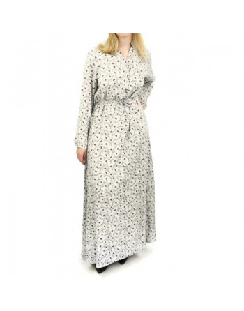Robe longue maxi fleurie pour les 4 saisons - Couleur Gris clair à motifs noirs fleuris 