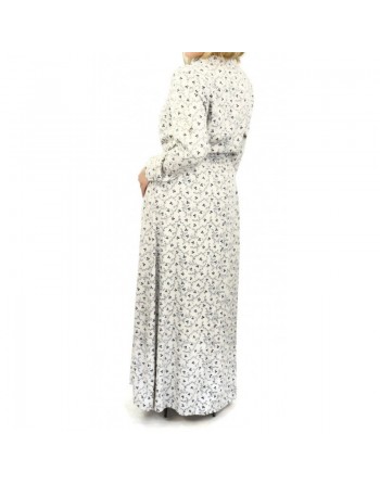 Robe longue maxi fleurie pour les 4 saisons - Couleur Gris clair à motifs noirs fleuris 
