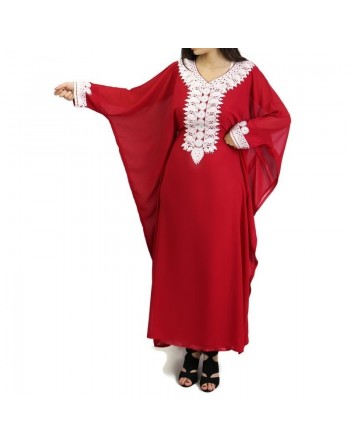 Robe de soirée orientale avec effet papillon décorée de broderies et de strass - Couleur rouge 