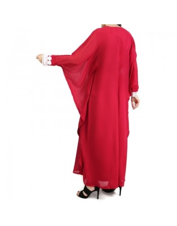 Robe de soirée orientale avec effet papillon décorée de broderies et de strass - Couleur rouge 