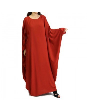 Robe longue papillon évasée avec doublure tissu crêpe de couleur rouge brique 