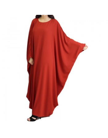 Robe longue papillon évasée avec doublure tissu crêpe de couleur rouge brique 