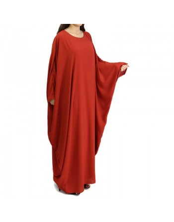 Robe longue papillon évasée avec doublure tissu crêpe de couleur rouge brique 