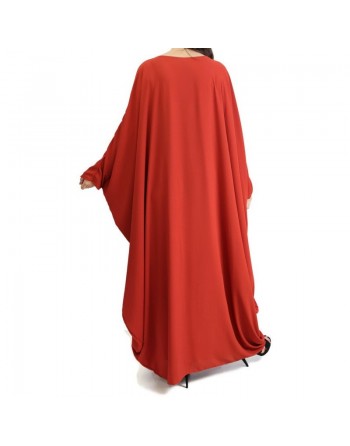 Robe longue papillon évasée avec doublure tissu crêpe de couleur rouge brique 
