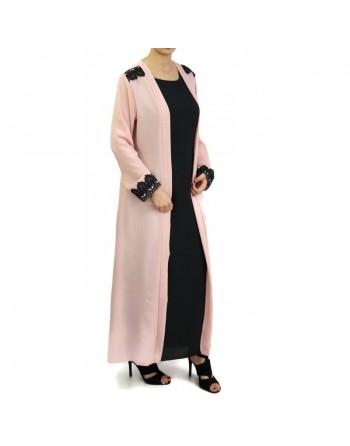 Robe longue noire avec kimono intégré pour femme - Couleur rose pale 