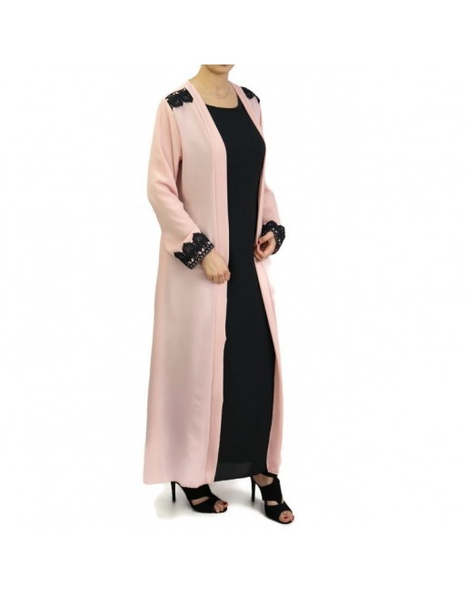 Robe longue noire avec kimono intégré pour femme - Couleur rose pale Robe longue noire avec kimono intégré pour femme - Couleur rose pale