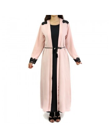 Robe longue noire avec kimono intégré pour femme - Couleur rose pale 