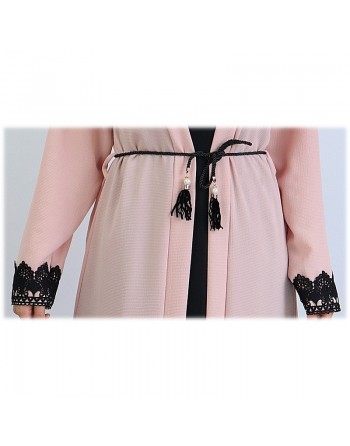Robe longue noire avec kimono intégré pour femme - Couleur rose pale 