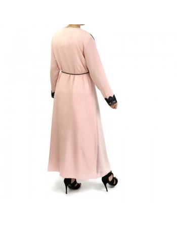 Robe longue noire avec kimono intégré pour femme - Couleur rose pale 