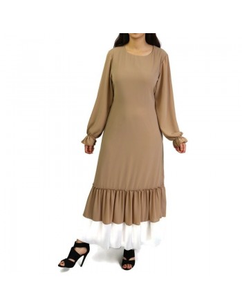 Robe en crêpe fluide avec ceinture - Couleur camel 