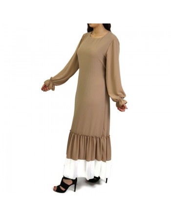 Robe en crêpe fluide avec ceinture - Couleur camel 