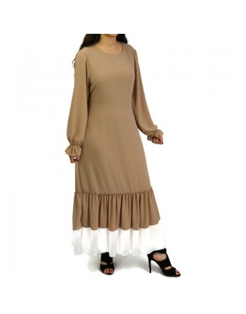 Robe en crêpe fluide avec ceinture - Couleur camel 