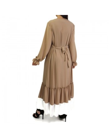 Robe en crêpe fluide avec ceinture - Couleur camel 