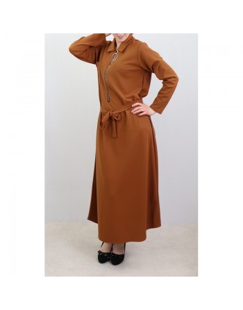 Robe longue fermeture zip avec ceinture pour femme (Taille Standard) - Plusieurs couleurs disponibles 