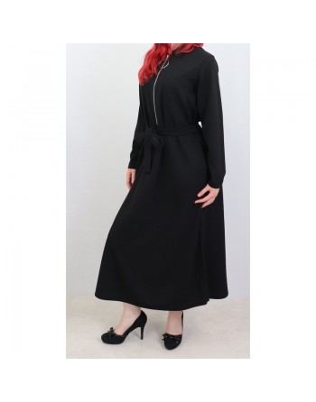 Robe longue fermeture zip avec ceinture style casual pour femme (Taille standard) - Couleur Noire 