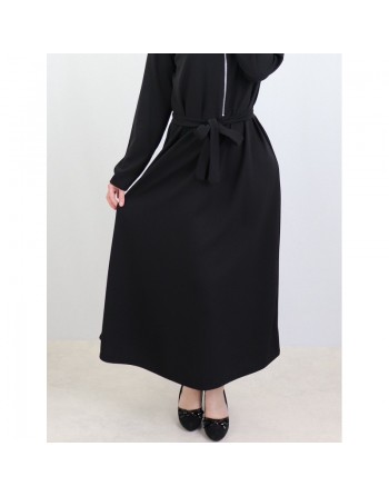 Robe longue fermeture zip avec ceinture style casual pour femme (Taille standard) - Couleur Noire 