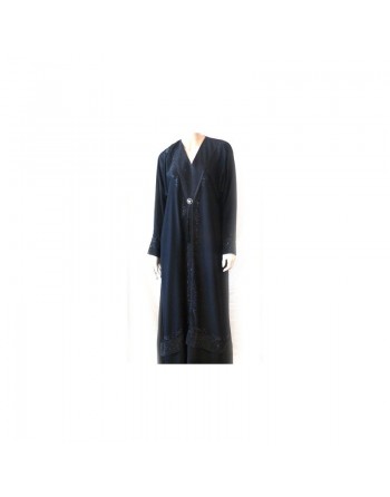 Robe longue (Abaya) noire avec strass et diamants noirs et son écharpe assortie 