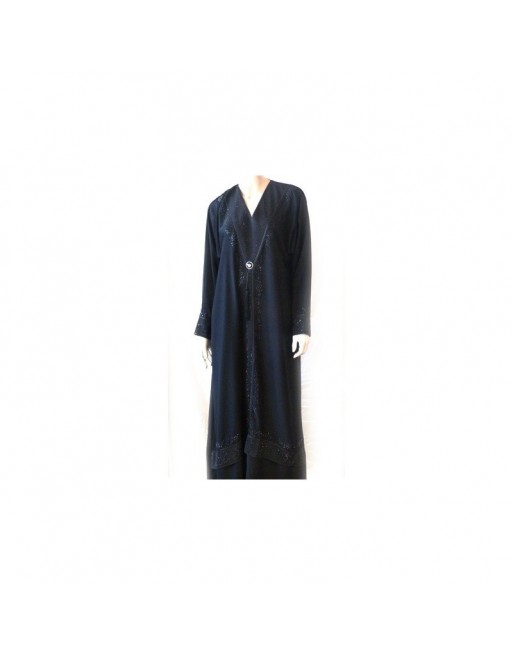 Robe longue (Abaya) noire avec strass et diamants noirs et son écharpe assortie Robe longue (Abaya) noire avec strass et diamants noirs et son écharpe assortie