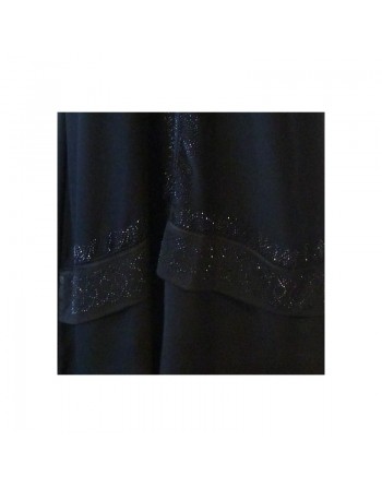 Robe longue (Abaya) noire avec strass et diamants noirs et son écharpe assortie 