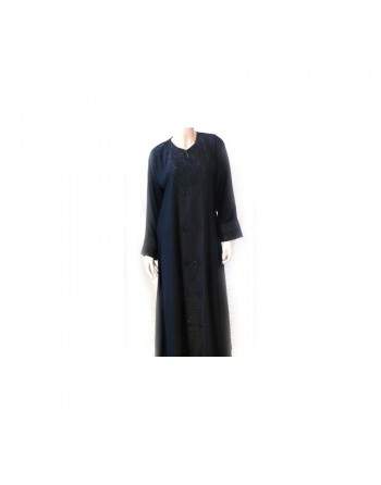 Abaya noire broderies et strass avec foulard assorti 