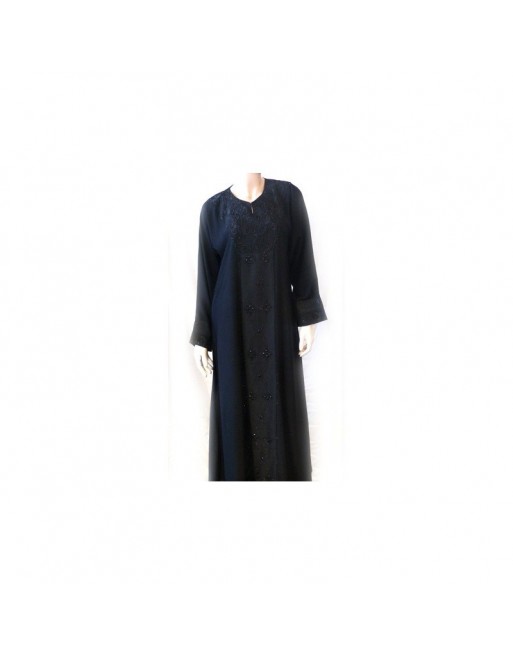 Abaya noire broderies et strass avec foulard assorti Abaya noire broderies et strass avec foulard assorti