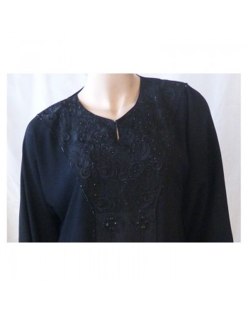Abaya noire broderies et strass avec foulard assorti 