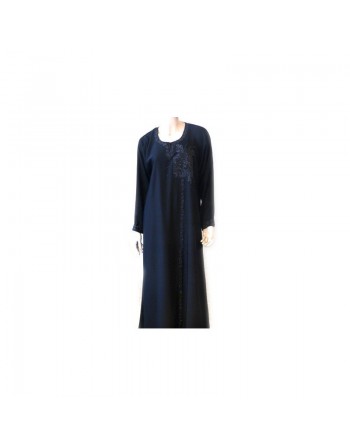 Abaya noire avec broderies fleurs noires avec écharpe assortie 
