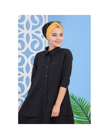 Chemise mi-longue à volant pour femme - Couleur Noire 