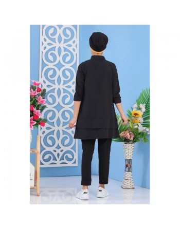 Chemise mi-longue à volant pour femme - Couleur Noire 