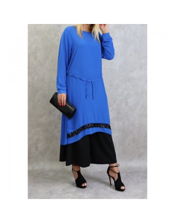 Tunique en crêpe avec strass noirs (Tuniques pour femme) - Couleur Bleu roi 