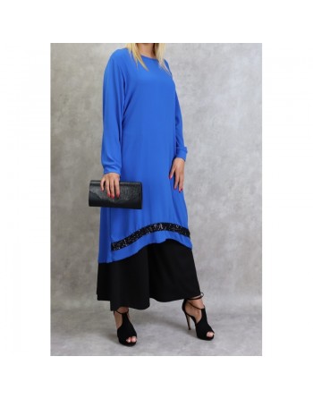 Tunique en crêpe avec strass noirs (Tuniques pour femme) - Couleur Bleu roi 