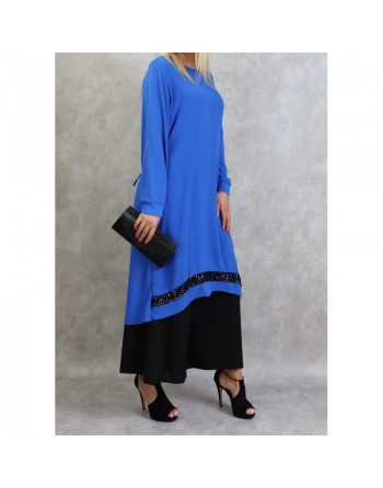 Tunique en crêpe avec strass noirs (Tuniques pour femme) - Couleur Bleu roi 