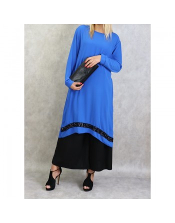 Tunique en crêpe avec strass noirs (Tuniques pour femme) - Couleur Bleu roi 