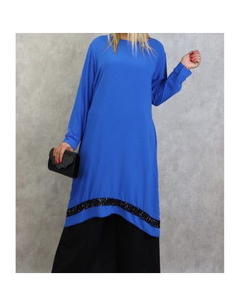 Tunique en crêpe avec strass noirs (Tuniques pour femme) - Couleur Bleu roi 