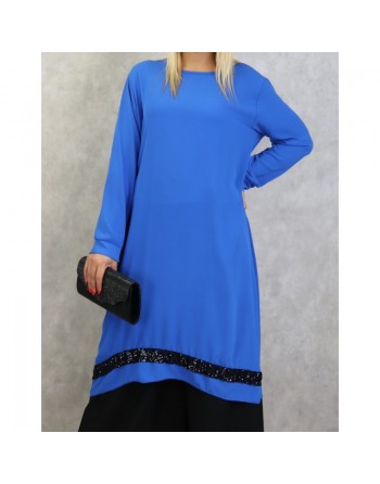 Tunique en crêpe avec strass noirs (Tuniques pour femme) - Couleur Bleu roi 