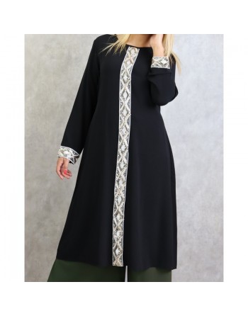 Tunique à manches longues avec strass - Couleur Noire 