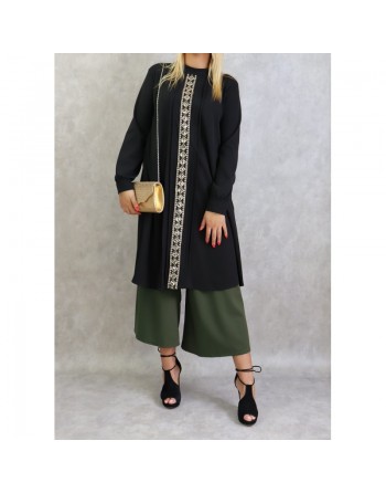 Tunique avec décoration dorée pailletée - Taille Unique - Couleur Noire 