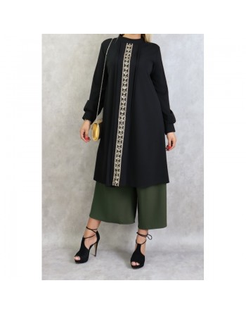Tunique avec décoration dorée pailletée - Taille Unique - Couleur Noire 