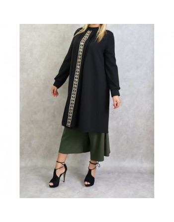 Tunique avec décoration dorée pailletée - Taille Unique - Couleur Noire 