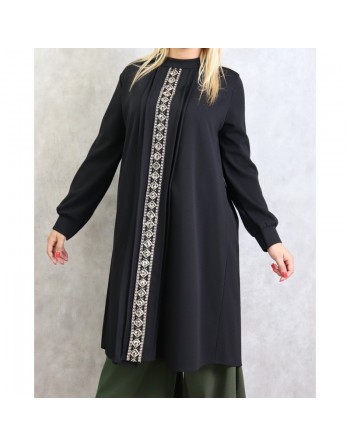 Tunique avec décoration dorée pailletée - Taille Unique - Couleur Noire 