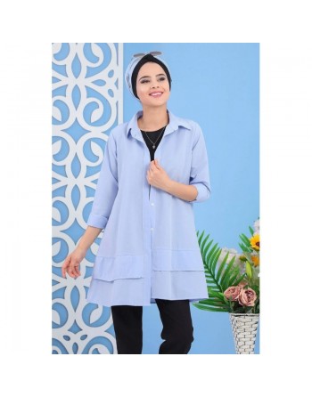 Chemise mi-longue à volants - Couleur Bleu Ciel 