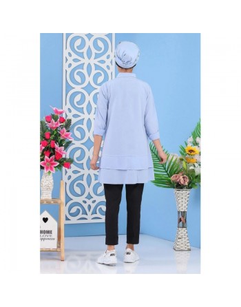 Chemise mi-longue à volants - Couleur Bleu Ciel 