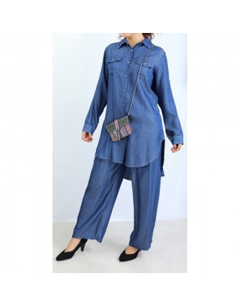 Chemise avec poches latérales de couleur Bleu Jean 