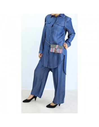 Chemise avec poches latérales de couleur Bleu Jean 