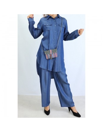 Chemise avec poches latérales de couleur Bleu Jean 