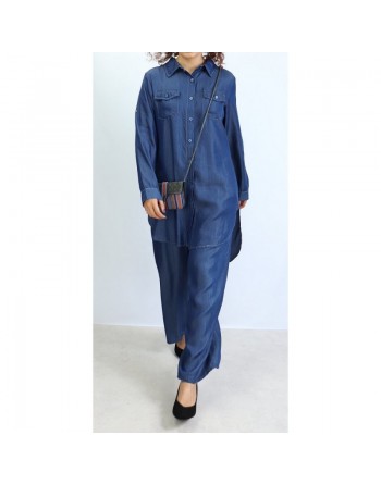 Chemise avec poches latérales de couleur Bleu Jean 