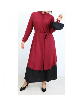 Chemise tunique longue avec ceinture couleur bordeaux 
