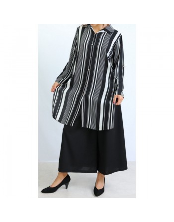 Chemise longue noire à rayures blanches 